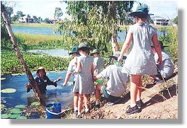 School children learning about the Ross River